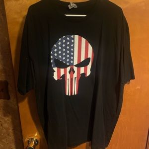 Mens Black T-Shirt with American Flag Skull